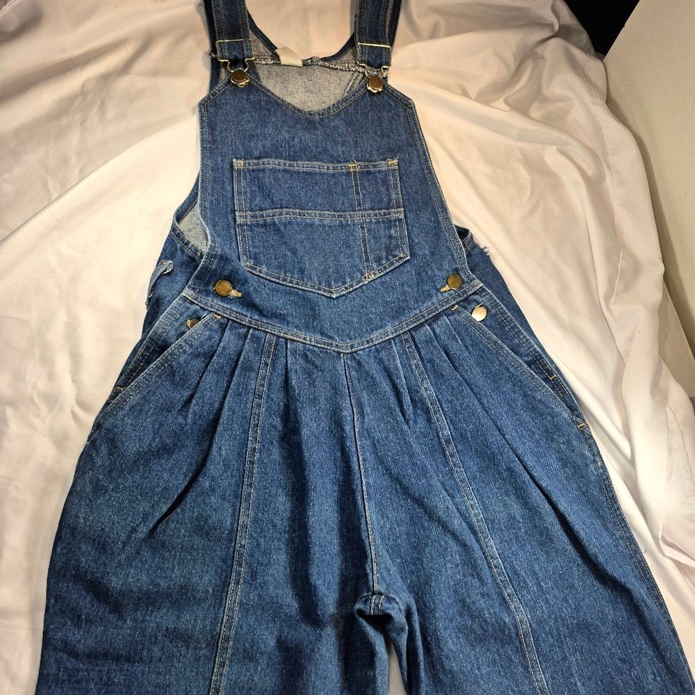 Vintage 80s/90s High-Waisted Pleated Denim Overalls Size Large Relax Retro Fit - Picture 10 of 11